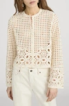 Frame Womens Cream Postcard Cut-out Weave Cotton Cardigan Xs In Brown
