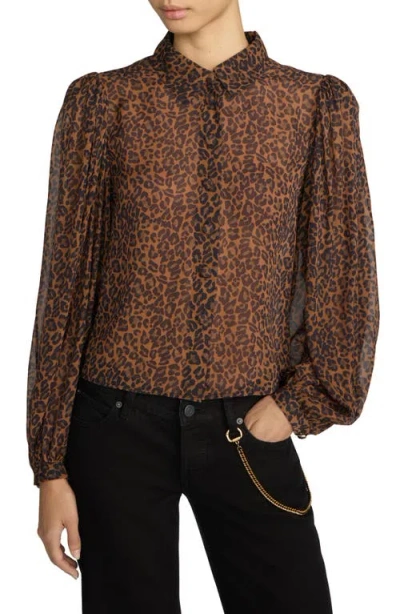 Frame The Silk Prairie Leopard-print Silk-crepe De Chine Blouse In Brown
