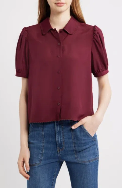 Frame The Prim Short Sleeve Top In Burgundy