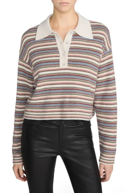 Frame The Quad Stripe Polo Sweater In Sky Blue Multi Stripe