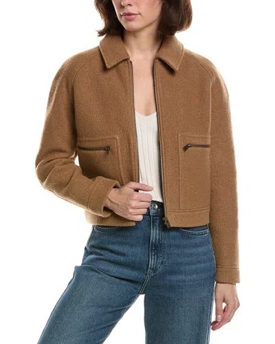 Frame The Raglan Zip Front Wool Jacket In Brown