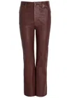 Frame The Reboot Crop Bootcut Leather Trousers In Red