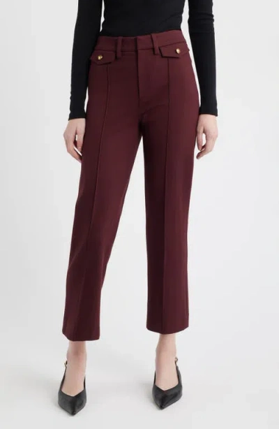 Frame The Reboot Crop Jersey Bootcut Pants In Burgundy