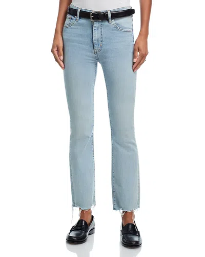 Frame The Reboot Mid Rise Crop Jeans In Tribute Raw Fray In Blue