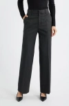 Frame The Relaxed Pinstripe Straight Leg Trousers In Black