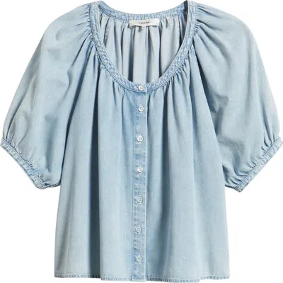 Frame Womens Haven Resort Round-neck Cotton-blend Shirt In Blue