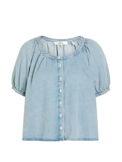 Frame The Resort Cotton And Lyocell-blend Chambray Blouse In Blue