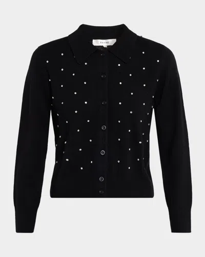 Frame Wool-cashmere Rhinestone-embellished Cardigan In Black