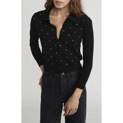 Frame The Rhinestone Collared Wool & Cashmere Cardigan In Black