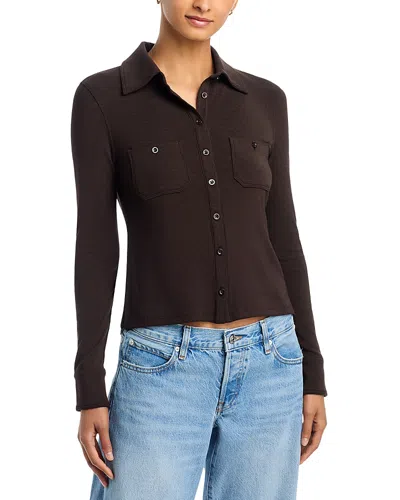 Frame The Rib Pocket Polo Top In Brown