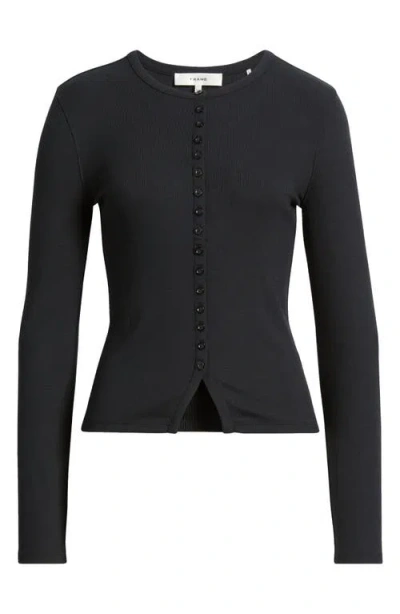 Frame The Rib Splay Stretch Modal Cardigan In Black