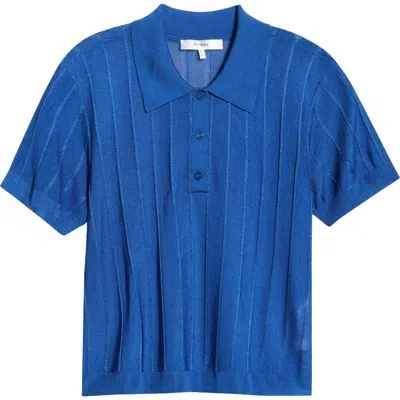 Frame The Ribbed Polo Knit Top In Blue
