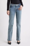 Frame Ruler Crop High Rise Straight Jeans In Indigo Vintage Fray In Blue