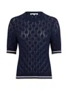 Frame The Rookie Open Stitch Short Sleeve Sweater In Blue