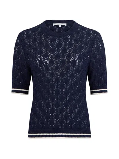 Frame Rookie Crew Pointelle-knit Cotton-blend Sweater In Blue