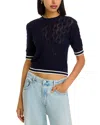 Frame The Rookie Open Stitch Short Sleeve Sweater In Blue