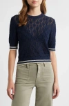 Frame The Rookie Open Stitch Short Sleeve Sweater In Blue