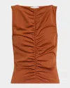Frame The Ruched Sleeveless Top In Orange