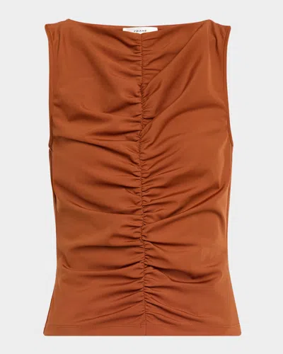 Frame The Ruched Sleeveless Top In Brown