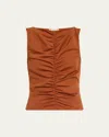 Frame The Ruched Sleeveless Top In Orange