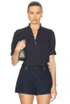 Frame The Ruffle Collar Top In Navy