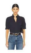 Frame The Ruffle Collar Top In Navy