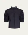 Frame Cotton The Ruffle Blouse In Navy