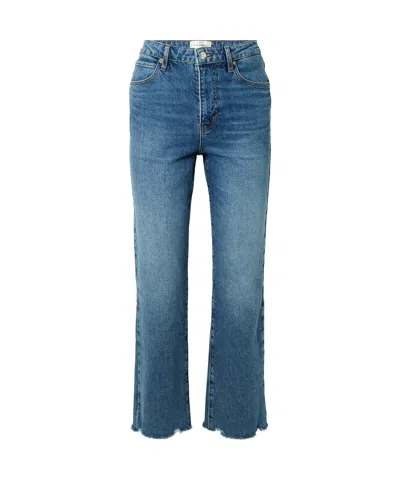 Frame The Ruler Crop Frayed High-rise Slim-leg Jeans In Blue