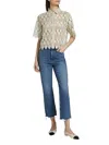 Frame The Ruler Crop Frayed High-rise Slim-leg Jeans In Dark Denim In Neutral