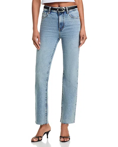 Frame The Ruler Raw Hem High Waist Ankle Straight Leg Jeans In Blue