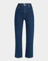 Frame Womens The Ruler Crop Five-pockets Straight-leg High-rise Stretch-denim Jeans Written In Written
