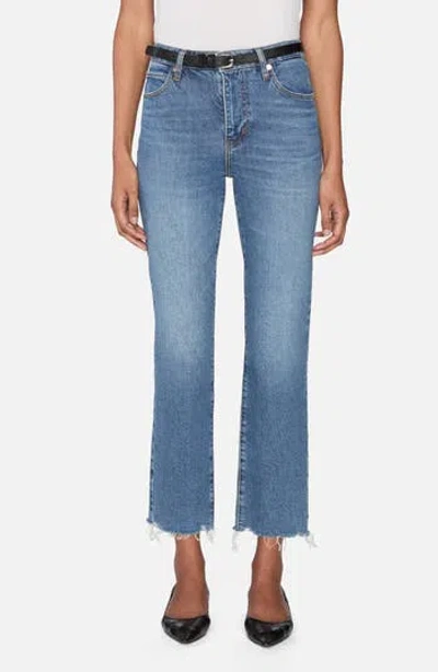 Frame The Ruler Frayed High Waist Ankle Straight Leg Jeans In Blue