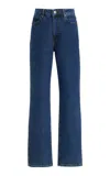 Frame Womens The Ruler Crop Five-pockets Straight-leg High-rise Stretch-denim Jeans Written In Blue