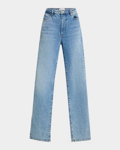 Frame The Ruler Raw Hem High Waist Ankle Straight Leg Jeans In Blue