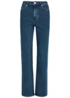 Frame Womens The Ruler Crop Five-pockets Straight-leg High-rise Stretch-denim Jeans Written In Dark Blue