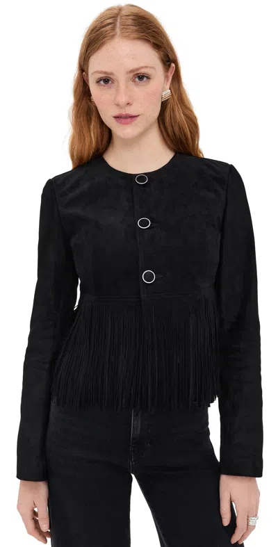 Frame Double-layered Fringed Leather Jacket In Black