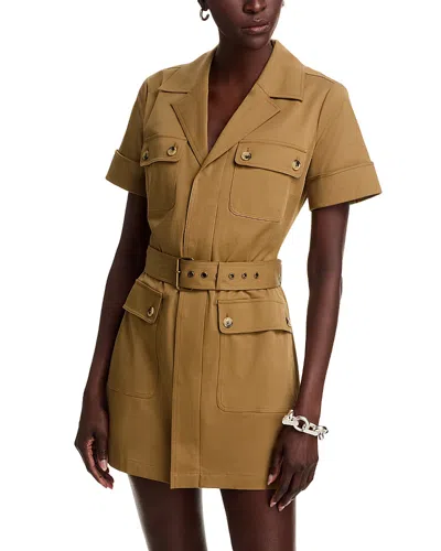 Frame Womens Khaki Tan Utility Patch-pocket Belted Cotton-blend Playsuit