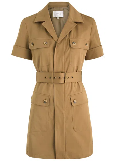 Frame Womens Khaki Tan Utility Patch-pocket Belted Cotton-blend Playsuit