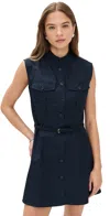 Frame Belted Cotton-poplin Mini Shirt Dress In Blue