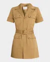 Frame Womens Khaki Tan Utility Patch-pocket Belted Cotton-blend Playsuit In Khaki Tan