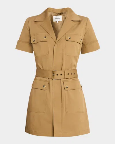 Frame Womens The Utility Belted Stretch-cotton Mini Dress Khaki Tan