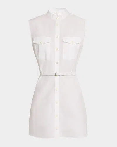 Frame Cap Sleeve Cotton Safari Shirtdress In White