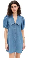 Frame Womens The Sailor Puffed-sleeves Denim-blend Mini Dress Starlet In Starlet