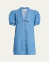 Frame Womens The Sailor Puffed-sleeves Denim-blend Mini Dress Starlet In Starlet