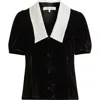 Frame The Sailor Velvet Button-up Top In Black