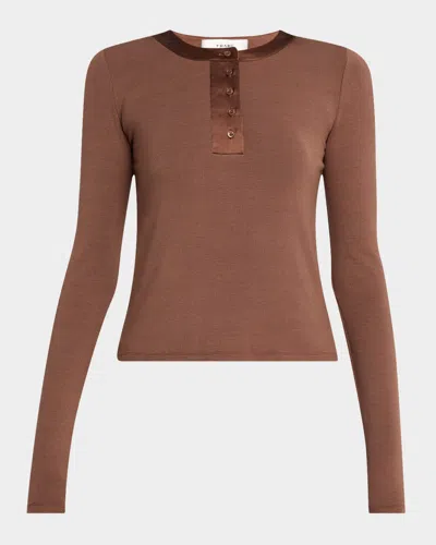 FRAME THE SATIN-TRIM HENLEY TOP