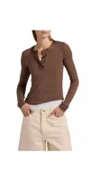 Frame The Satin Trim Henley Top In Espresso