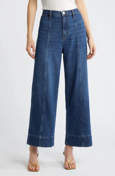 Frame The Seamed Wide Leg Ankle Jeans In Blue