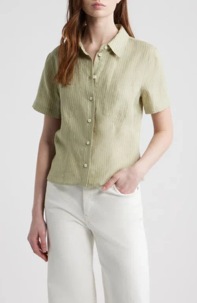 Frame The Seaside Pinstripe Button-up Top In Green