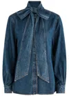 Frame Secretary Cotton Blend Denim Top In Blue